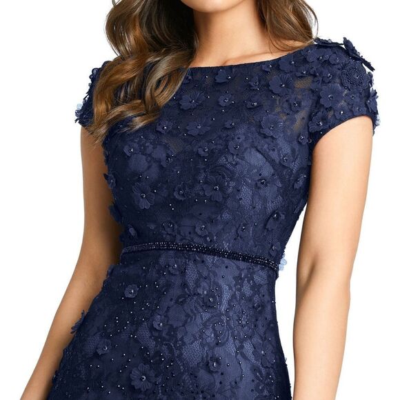 MAC DUGGAL 67711 Navy Floral Applique Boat Neck Cap Sleeve Gown - Picture 3 of 12